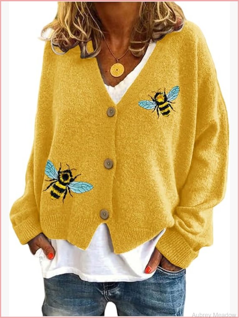 Women's Embroidered Sweater Button Down Cardigans Loose Fit Fall Tops